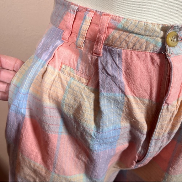 Vintage 80 90 Snazz peach blue preppy Plaid high Waist Bermuda Shorts - Picture 10 of 17